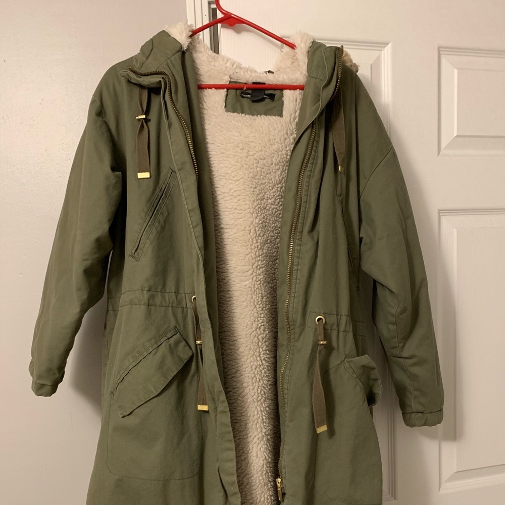 Green parka coat